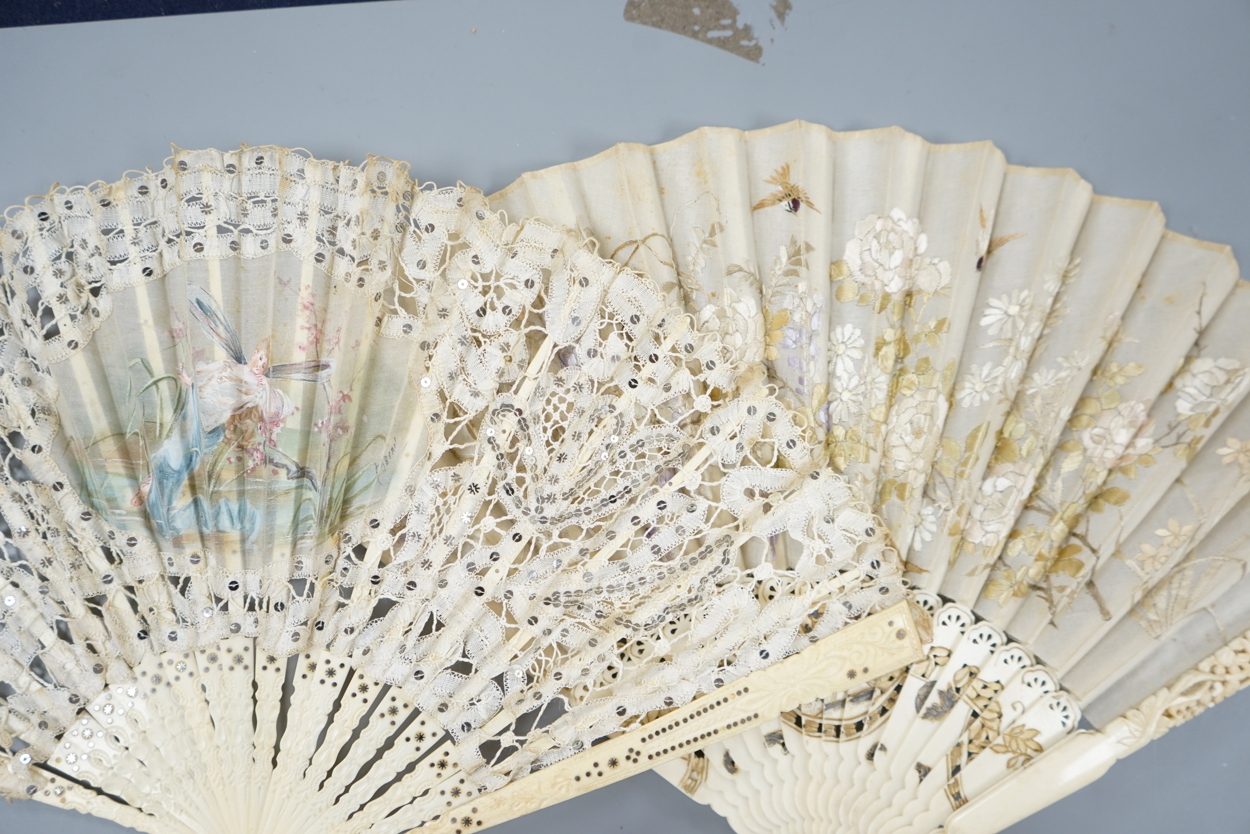 A collection of 10 fans, including some ivory and bone, 19th/early 20th century